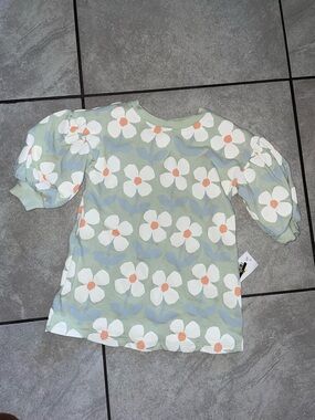 Kids Floral Puff-Sleeve Top - Sage Green